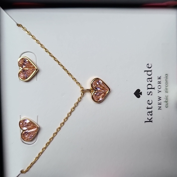 kate spade Jewelry - New Kate Spade rock solid heart pendant and mini studs boxed set- pink, gift